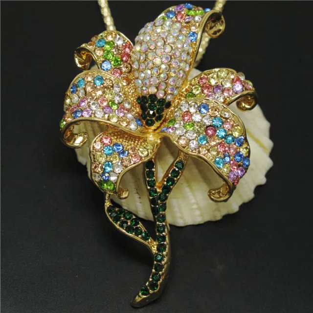 New Betsey Johnson Color Rhinestone Bling Flower Crystal Pendant Women Necklace