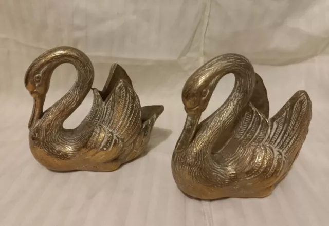 2 Cisnes Vintage De Bronce O Laton