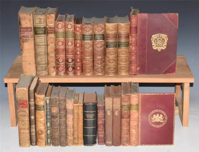 Collection of 26 Books Antique Leather Bindings Macaulay Akhenaten Homer Scott