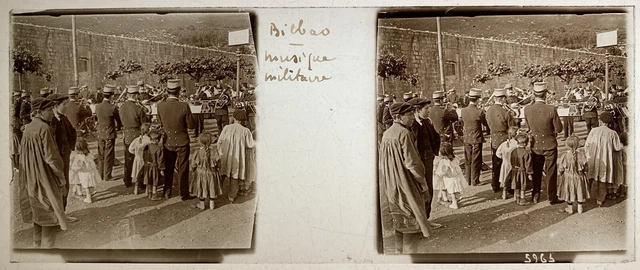 BILBAO SPAIN MILITARY MUSIC PHOTO GLASS PLATE 45x107 STEREOSCOPIC VIEW