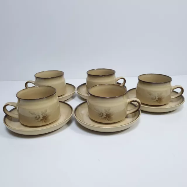 Denby Memories Cups and Saucers Fine Stoneware England Set of 5 Vintage