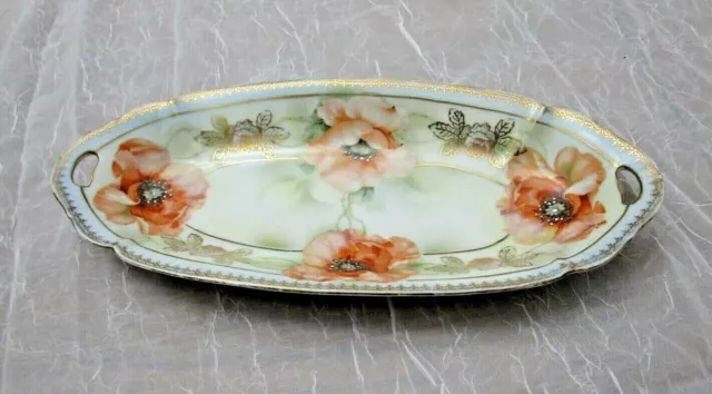 Antique PROV SAXE ES Oval Porcelain Server Plate Handles Hand-Paint Gold Trim