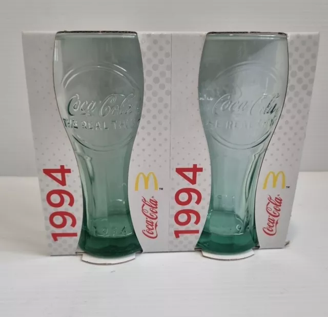 McDonalds Coca-Cola 1994 Styled Boxed Coke Glasses x 2 - NEW