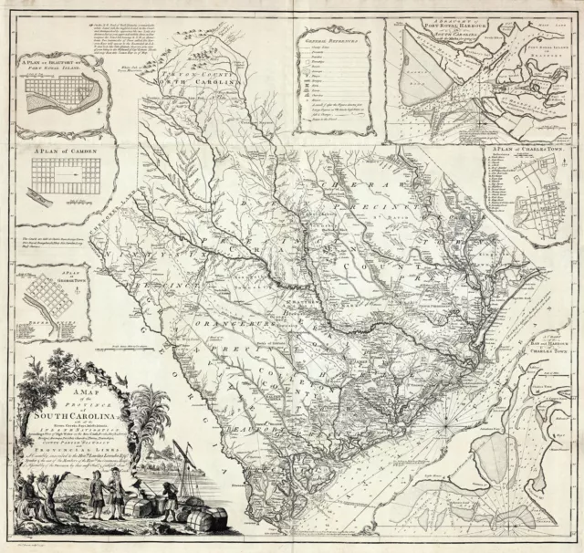 1773 Map the Province of South Carolina Wall Art Poster Decor Vintage History