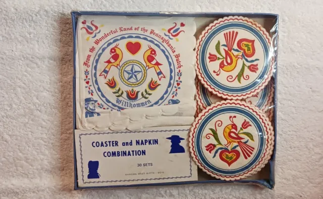 Vintage Coaster Napkin Combo  Pennsylvania Dutch Hex Signs 24 Sets In Package