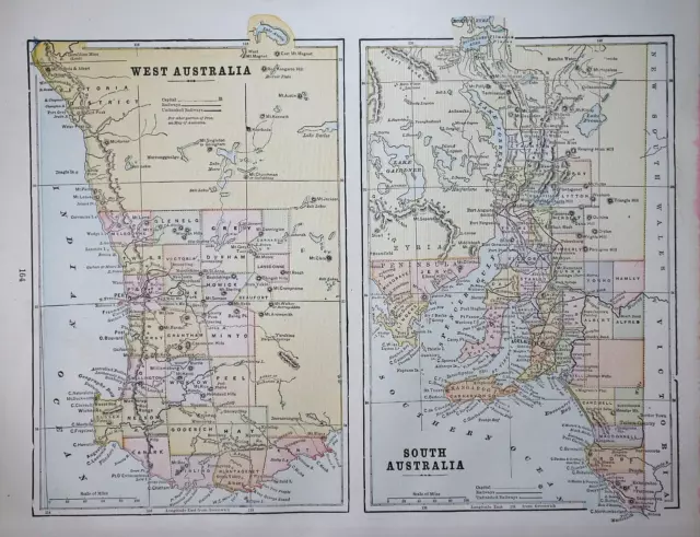 Old 1892 Popular Atlas Map ~ WESTERN & SOUTHERN AUSTRALIA ~ (11x13) -#1211
