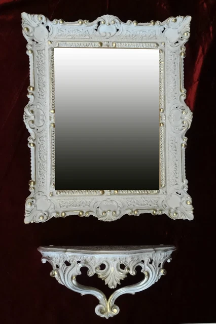 Grand Miroir Mural Et Console De Style Baroque/Rococo - Cadre Or 50x76 Cm - Fabriqué En Italie