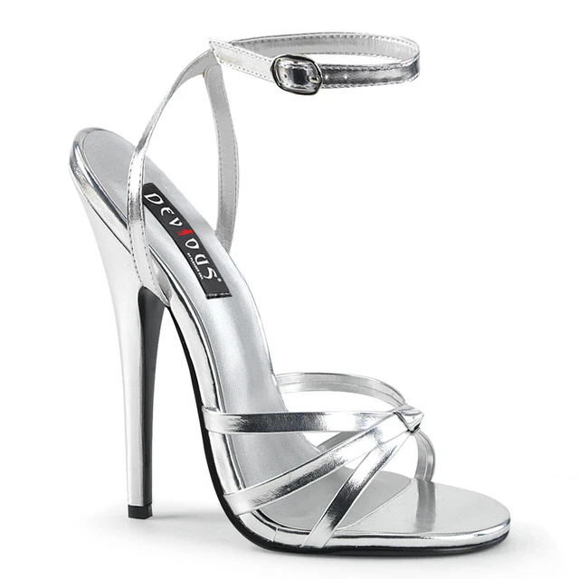 Vendita DOMINA-108 Devious Tacchi Alti Cinghia Legante Sandali Argento Metallico 46