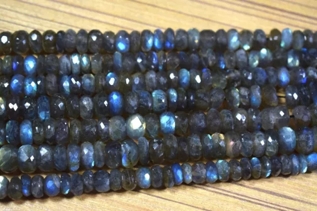 6-9MM Earth Mine A+++ Blue Labradorite Faceted Rondelle Gemstone 5" Loose Beads