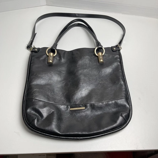 TRINA TURK Women Leather Black Manhattan Shopper Tote Bag w/detachable Strap