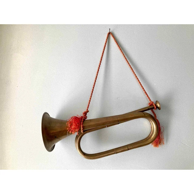 Antique military bugle brass wall display army collectible double twist man cave