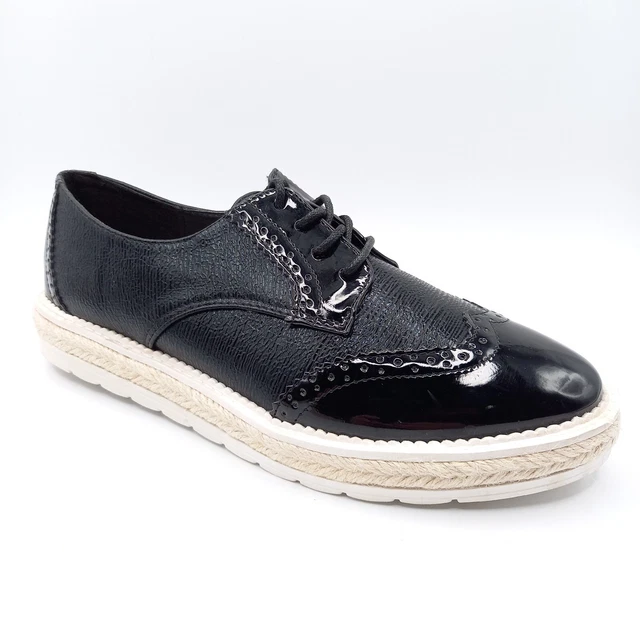 Derbies Richelieu Femme Pointure 37 - Compensées - Noir - Fausse Peau - Modèle 5367 Black - Neuf Avec Boîte