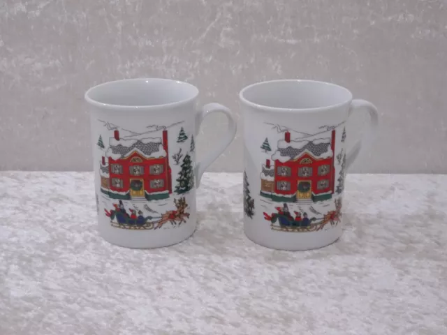 2X Porcelana Taza de Café Taza Weihachten Reno Trineo - Vintage - 10 CM