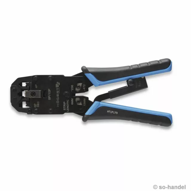 Högert Kabelschuhzange Crimpzange (Profil: RJ9, RJ11, RJ12, RJ45 / Länge: 200mm)