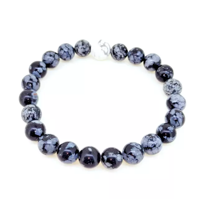 Bracelet de guérison perles cystales lisses flocons de neige naturels de 8...