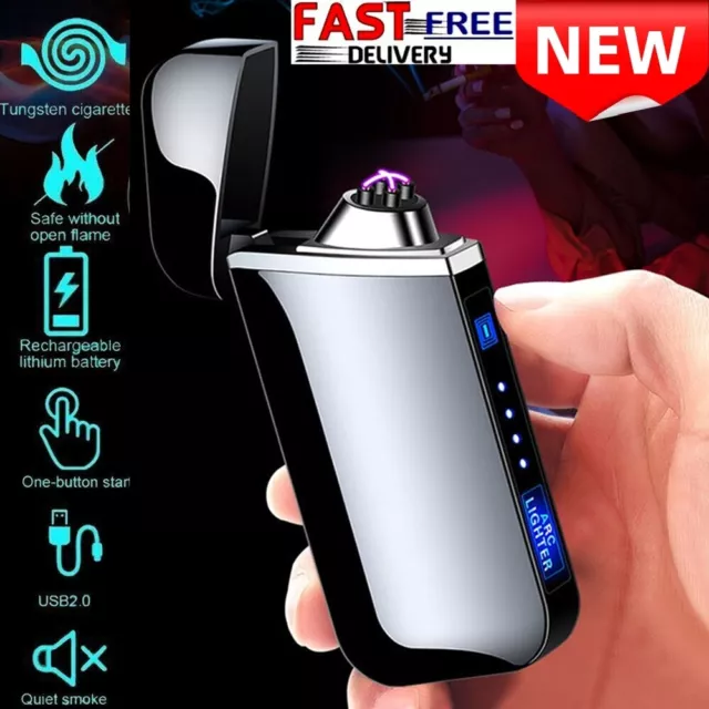 Lighter USB Rechargeable Dual Arc Plasma Electric Flameless Windproof UK STOCK