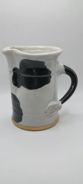 Artisan Designed And Painted Spotted Cow Creamer With Tail As Handle