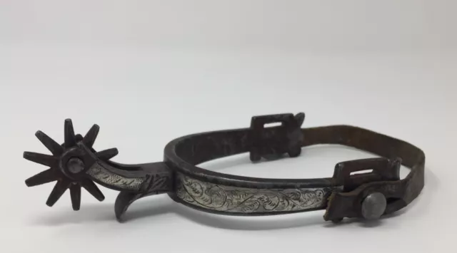 Antique Single Buermann Spur with Silver Inlay,Hand Forged Steel & Star Stamps