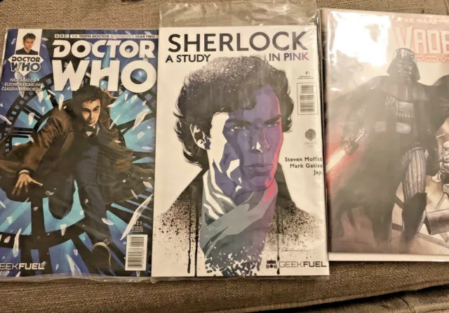 3 Collectable Comic Books Sherlock Star Wars Vader Doctor Who (cup)