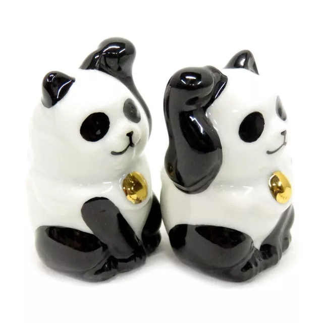 NEW Pair Japanese Manekineko Set Panda Ver. Kutani Ware for Gifts from Japan 3