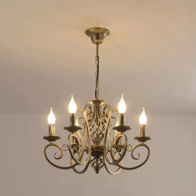 French Country Chandeliers,6 Lights Candle Wrought Iron Chandelier For Kitchen