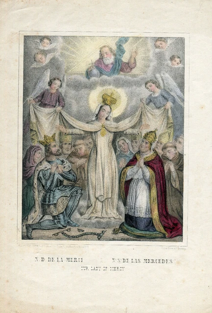 Antica Litografia Acquerellata N.d. De La Merci 18,5X27