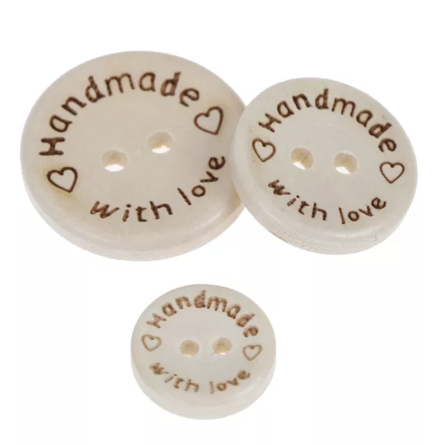50pcs Handmade With Love Wooden Round Buttons With 2 Holes 3 Sizes -15/20/25mmYB