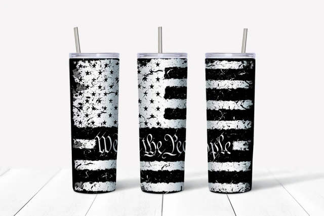 Custom Black/White We The People American Flag 20oz Skinny Sublimated Tumbler
