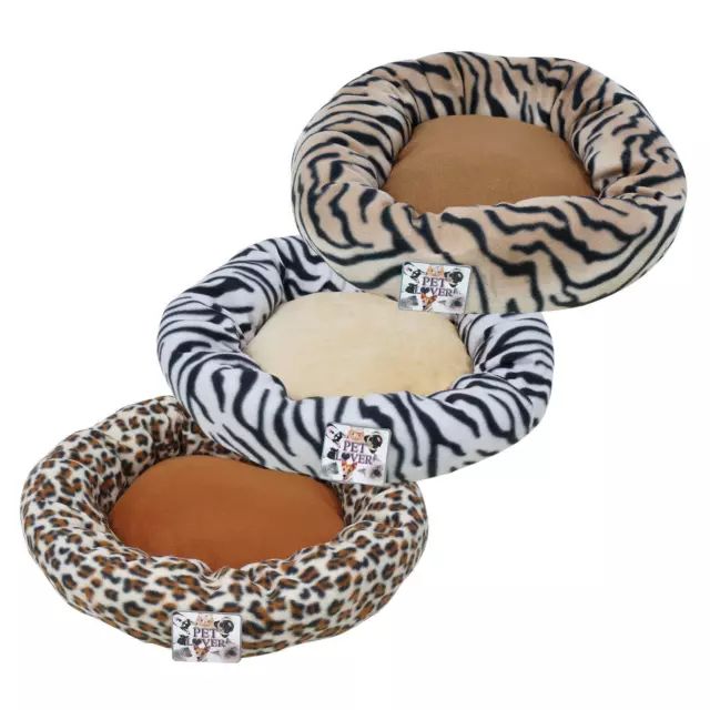 Round 20" Donut Dog Cat Pet Bed Crate  Mat Cushion Brown panther , Zebra & Tiger