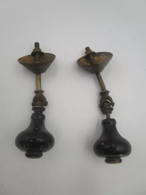 Victorian Eastlake Teardrop Drawer Pull Drop Knob Handle Wood & Brass set of 2