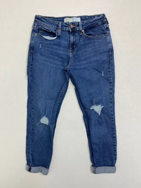Levi's strauss jeans size 27 women boyfriend cuffed distressed blue dark wash