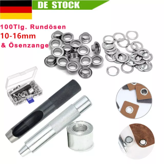 100 STK Ösen Rundösen 10-16mm Set mit Ösenzange Für Planenösen Gartenplane LKW