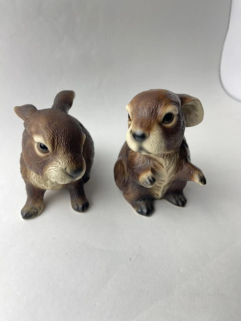 Lot of 2 Vintage 70s Royal Crown Porcelain Baby Rabbits Bunnies 5.5"x4.5" Rare