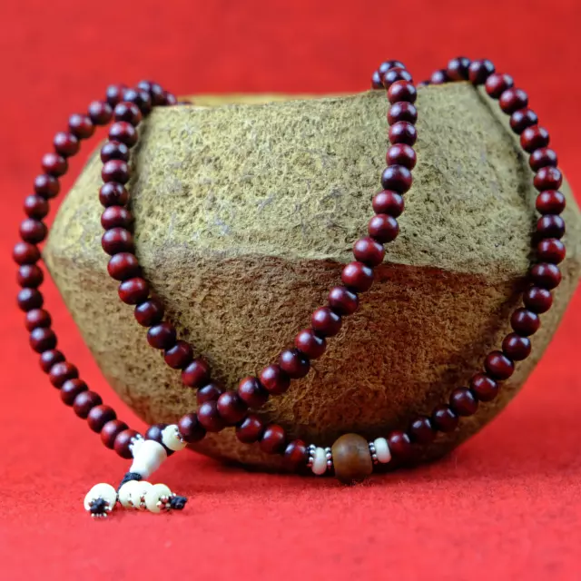 Bois de Rose Mala Bouddhiste Rosaire Bodhi Grains Coquille 108 Perles 8mm