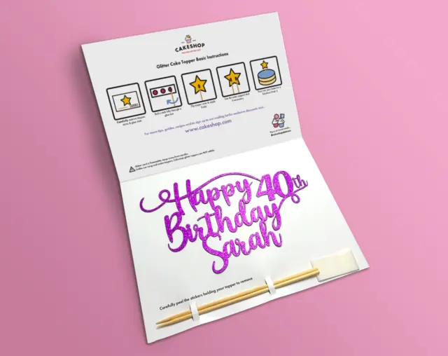 Personalisierter doppelseitiger Happy Birthday Glitzer Kuchenaufsatz | Jeder Name, jedes Alter 2