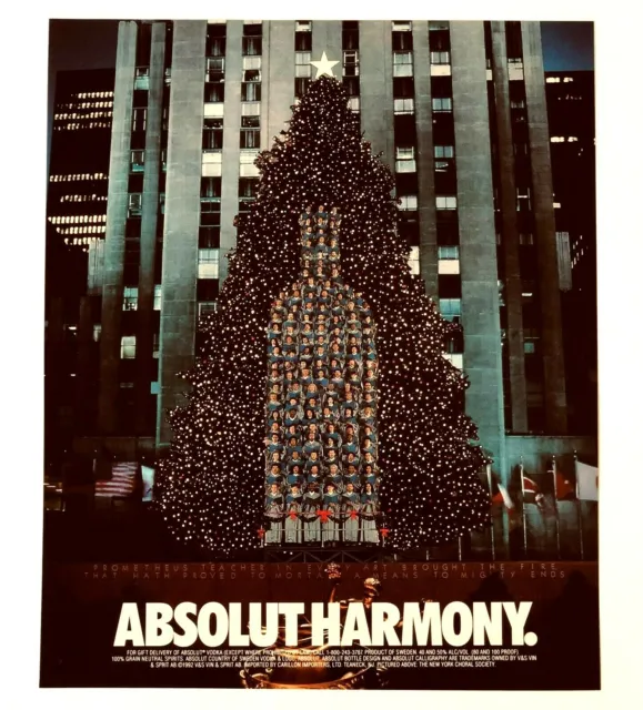 1992 Absolut Vodka Advertisement Harmony Choir Christmas Tree Bottle NY Print AD