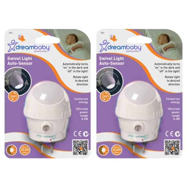2x Dreambaby Electric  360° Swivel Auto Baby LED Sensor Adapter Night Light 7cm