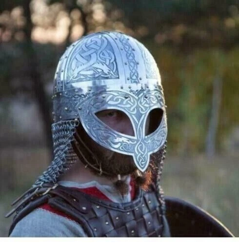 Elmo vichingo Vendel dolorante Cotta di maglia in acciaio Casco in acciaio 16GA