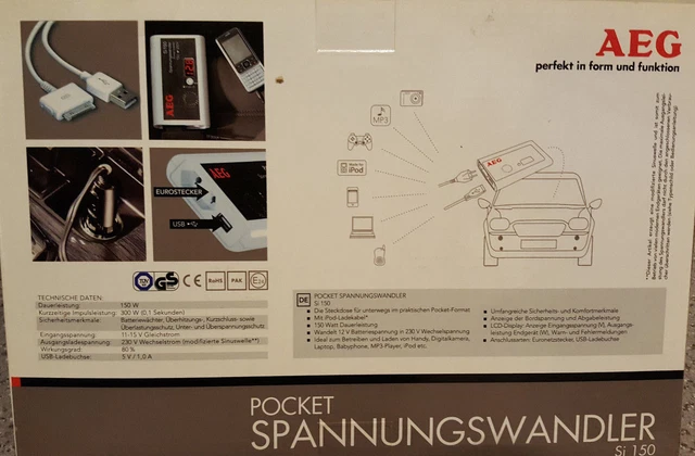 AEG Spannungswandler Pocket Si 150 - 12 V auf 230 V / 150 W mit USB 1 A 2