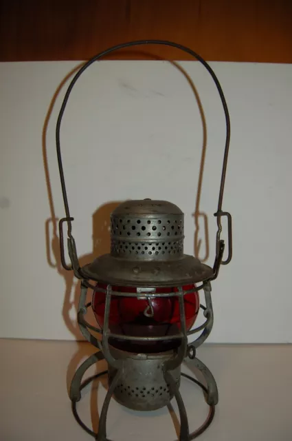 Vintage Armspear   "Louisville Nashville" railroad lantern with red globe