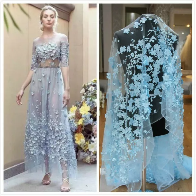 3D FLOWER LACE Mesh Embroidery Dappled Fabric Bridal Wedding Dress