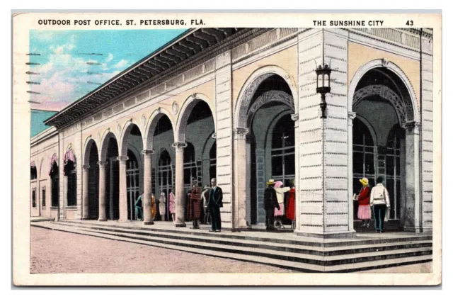 Vtg 1920s- Outdoor Post Office, St. Petersburg, Florida Postcard (Posted 1936)