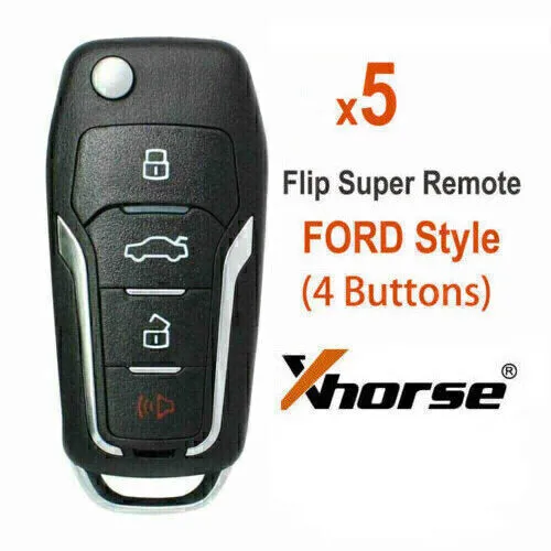 5x Xhorse XEFO01EN Super Remote Key For Ford Flip 4 Buttons Built-in Super Chip