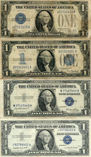 1928-B & 1934 $1 Funnyback And 1935-E & 1957-A $1 Silver Certificate Notes!!