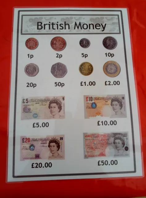 British Money - A4 Poster - Coins & Notes- Display/Roleplay/Mathematics/Values