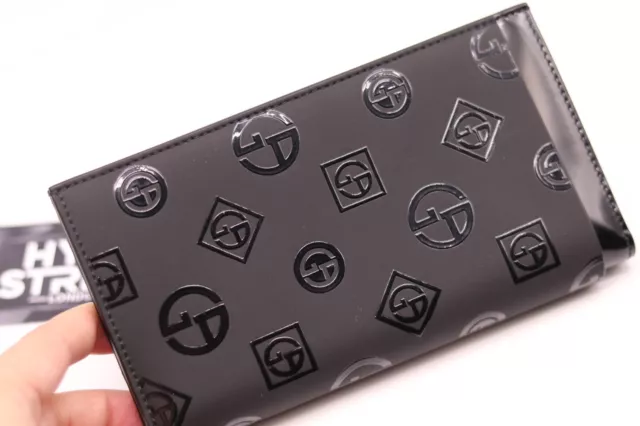 Giorgio Armani Milano Calfskin Leather Wallet All Over Logo - Black - RRP £690 3