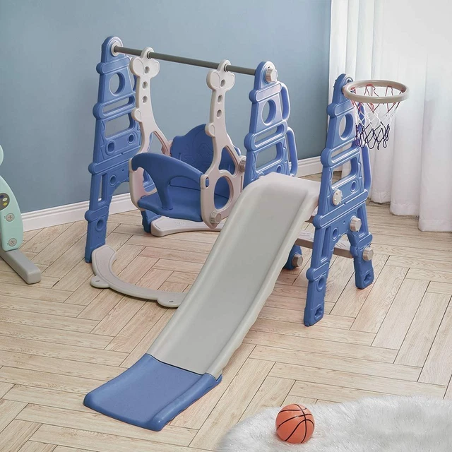 Toddler Slide&Swing Playground Set 3 in 1Climber Basketball Hoop Toy Indoor Game