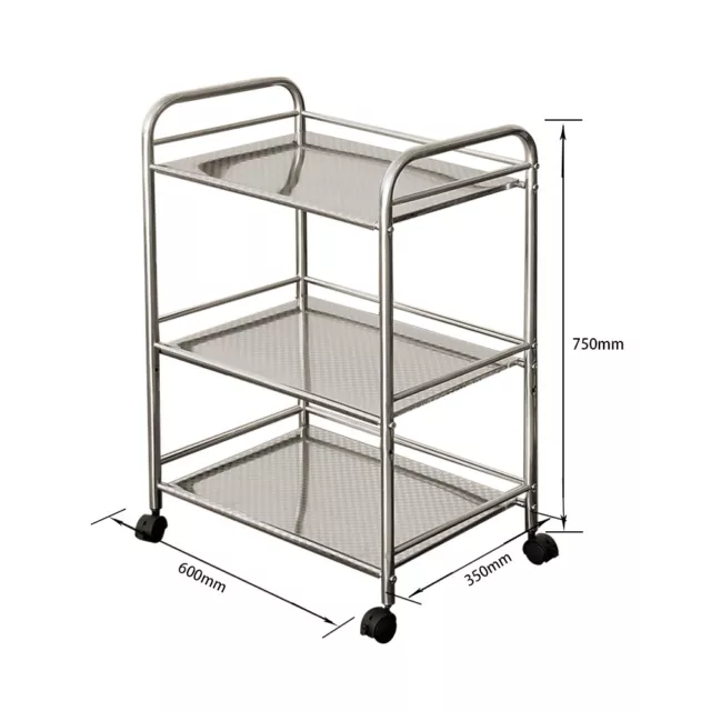 3 Tier Silver Metal Kitchen Trolley W Wheels Stainless Steel Storage Salon Cart