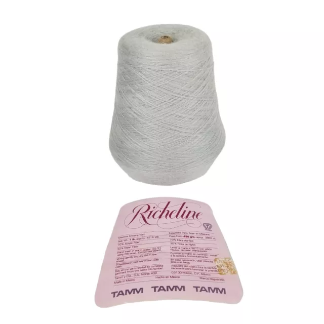 Nuevo cono de hilo de tejer Richeline Tamm #7092 azul gris 4216 yardas 1 lb.