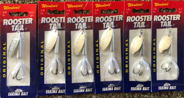 Wordens white Rooster Tail In-Line Spinner fishing lure 3/8 - 1/6oz lot of 6